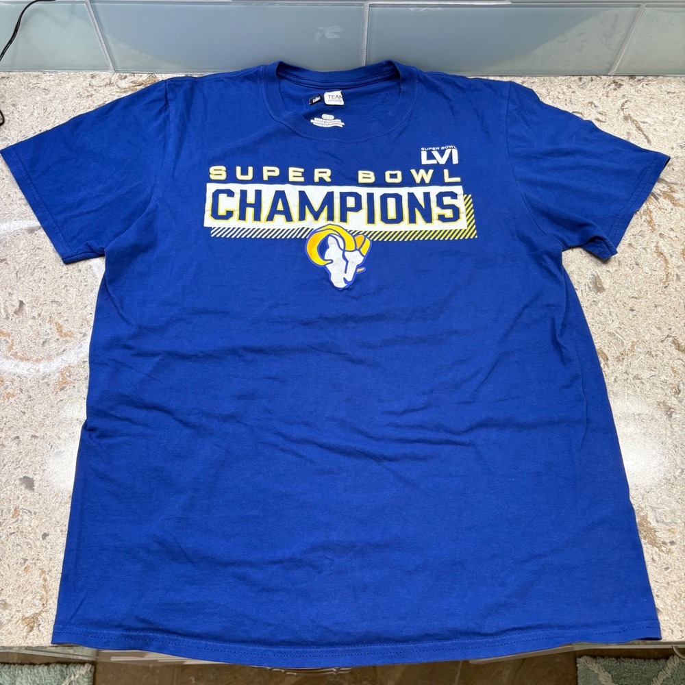 NFL Super Bowl LVI Champions Rams T-Shirt Graphic Tee Blue Medium
